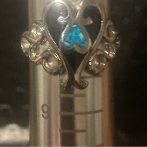 STERLING SILVER AND TURQUOISE HEART RING SZ 8